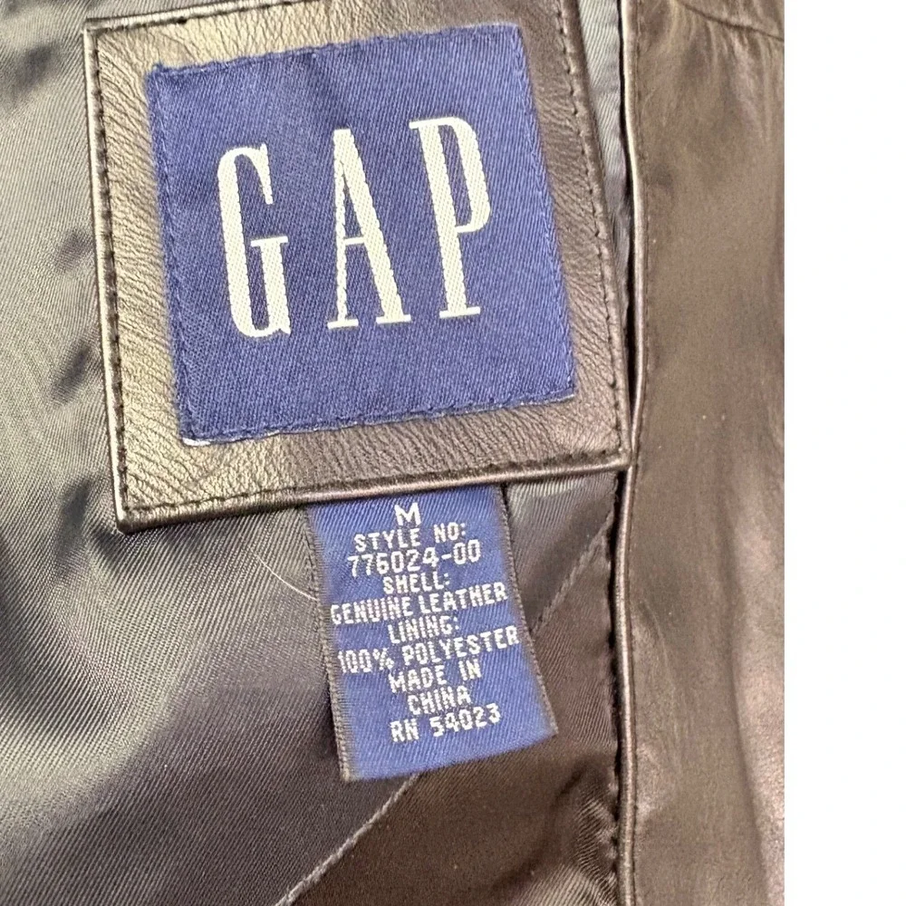 GAP Mens Genuine Leather Blazer Jacket Black Size M Button Up Style 77502400 Y2K